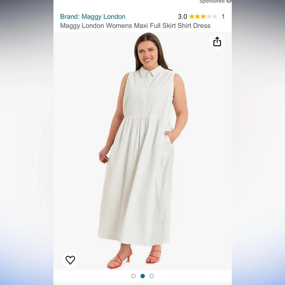 Maggy London Women's white Plus Size Maxi Full Skirt Shirt Dress size 16W NWT